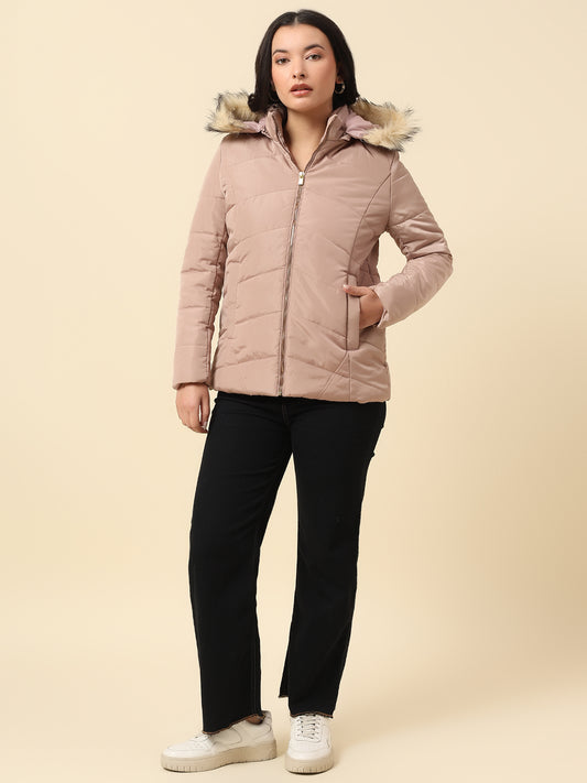 Jacket for Women | Premium Casual Jacket Regular Fit Hooded Poly Blend Fabric Solid Pattern