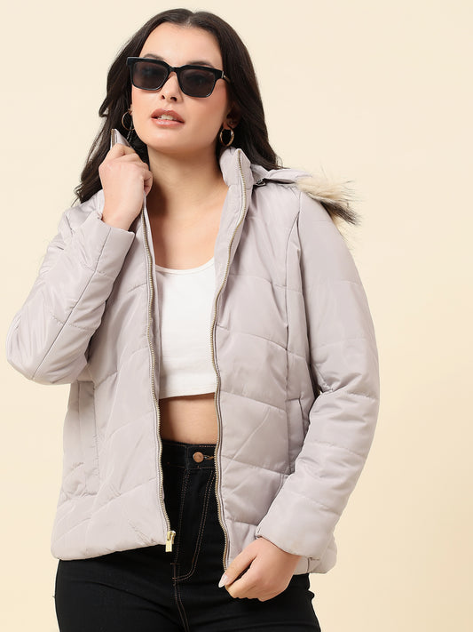 Jacket for Women | Premium Casual Jacket Regular Fit Hooded Poly Blend Fabric Solid Pattern