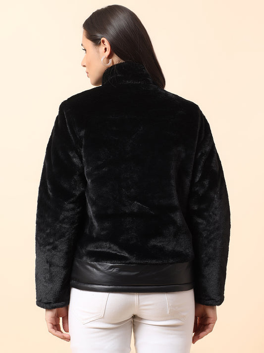 Reversible Jacket for Women | Premium Casual Jacket Regular Fit Mock Neck Fancy Fabric Solid Pattern