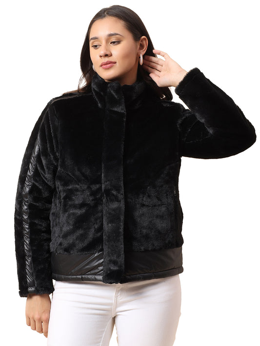 Reversible Jacket for Women | Premium Casual Jacket Regular Fit Mock Neck Fancy Fabric Solid Pattern