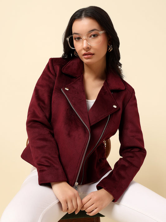 Jacket for Women | Premium Casual Jacket Regular Fit Notched Collar Corduroy Fabric Solid Pattern