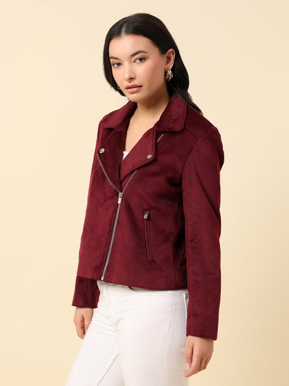 Jacket for Women | Premium Casual Jacket Regular Fit Notched Collar Corduroy Fabric Solid Pattern
