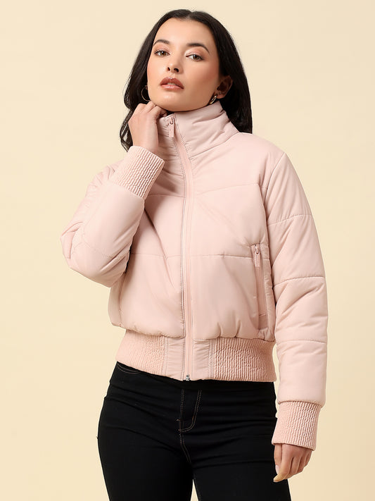 Jacket for Women | Premium Casual Jacket Regular Fit Mock Neck Polyester Fabric Solid Pattern