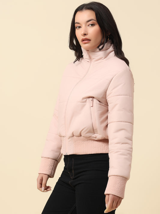 Jacket for Women | Premium Casual Jacket Regular Fit Mock Neck Polyester Fabric Solid Pattern