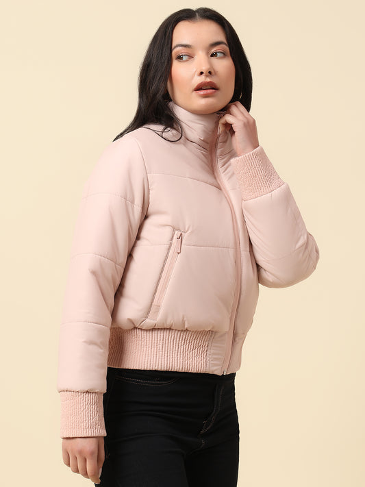 Jacket for Women | Premium Casual Jacket Regular Fit Mock Neck Polyester Fabric Solid Pattern