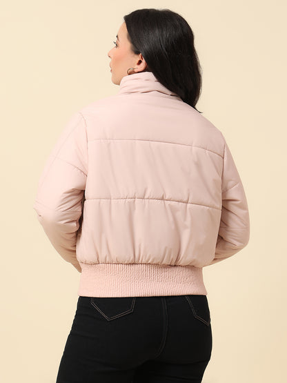 Jacket for Women | Premium Casual Jacket Regular Fit Mock Neck Polyester Fabric Solid Pattern