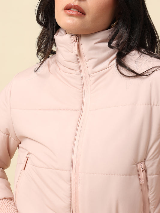Jacket for Women | Premium Casual Jacket Regular Fit Mock Neck Polyester Fabric Solid Pattern