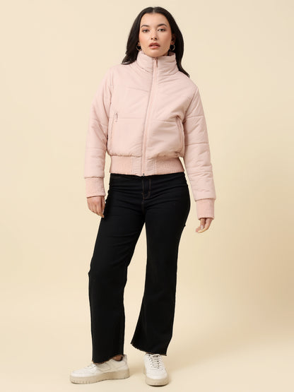 Jacket for Women | Premium Casual Jacket Regular Fit Mock Neck Polyester Fabric Solid Pattern