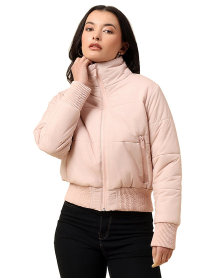Jacket for Women | Premium Casual Jacket Regular Fit Mock Neck Polyester Fabric Solid Pattern
