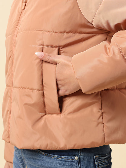 Jacket for Women | Premium Casual Jacket Regular Fit Mock Neck Nylon Fabric Solid Pattern