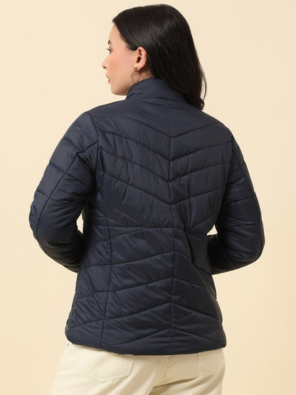 Jacket for Women | Premium Casual Jacket Regular Fit Mock Neck Nylon Fabric Solid Pattern