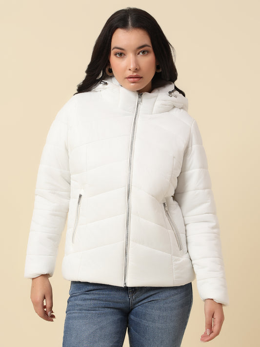 Jacket for Women | Premium Casual Jacket Regular Fit Hooded Nylon Fabric Solid Pattern