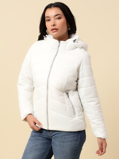 Jacket for Women | Premium Casual Jacket Regular Fit Hooded Nylon Fabric Solid Pattern