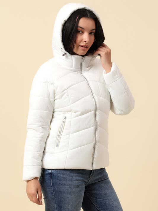 Jacket for Women | Premium Casual Jacket Regular Fit Hooded Nylon Fabric Solid Pattern