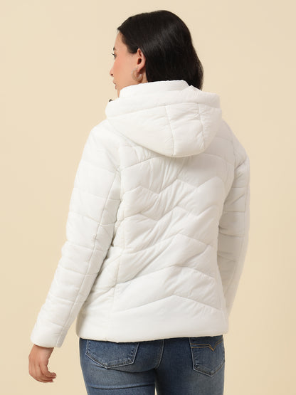 Jacket for Women | Premium Casual Jacket Regular Fit Hooded Nylon Fabric Solid Pattern