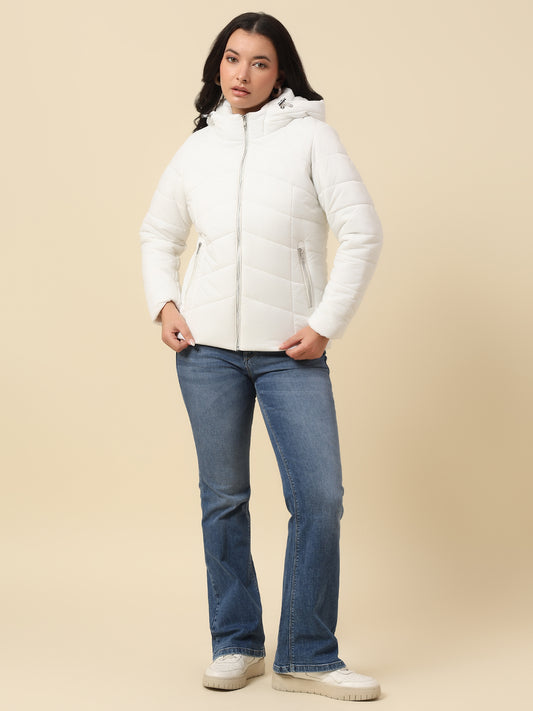 Jacket for Women | Premium Casual Jacket Regular Fit Hooded Nylon Fabric Solid Pattern