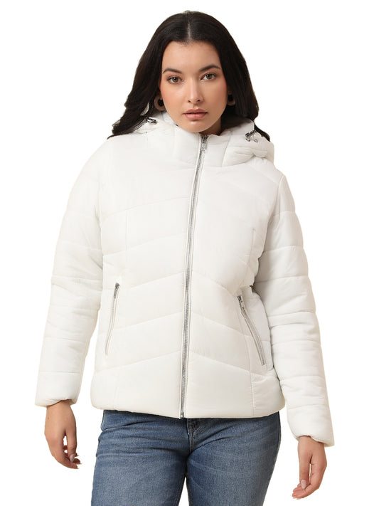 Jacket for Women | Premium Casual Jacket Regular Fit Hooded Nylon Fabric Solid Pattern