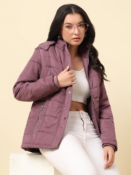 Jacket for Women | Premium Casual Jacket Regular Fit Hooded Nylon Fabric Solid Pattern