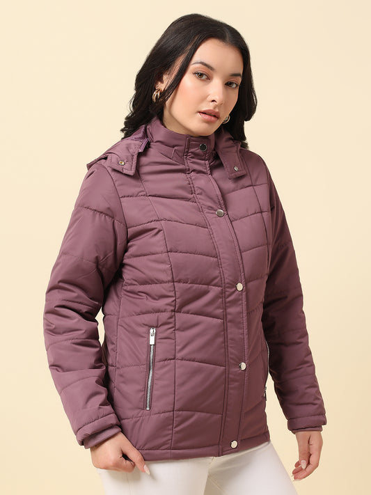 Jacket for Women | Premium Casual Jacket Regular Fit Hooded Nylon Fabric Solid Pattern
