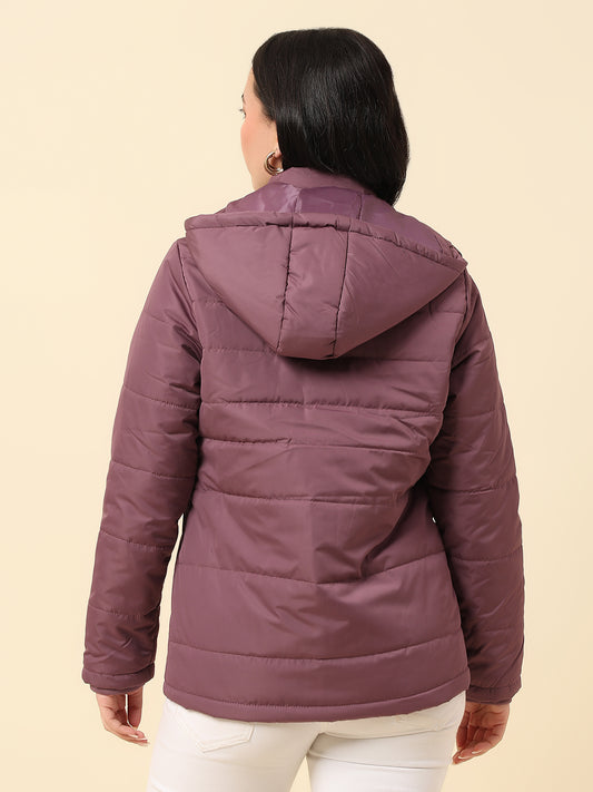 Jacket for Women | Premium Casual Jacket Regular Fit Hooded Nylon Fabric Solid Pattern