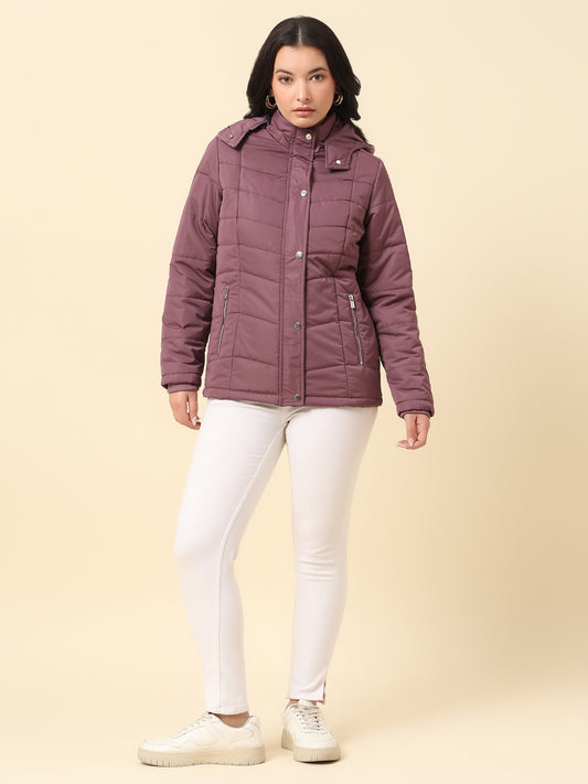Jacket for Women | Premium Casual Jacket Regular Fit Hooded Nylon Fabric Solid Pattern