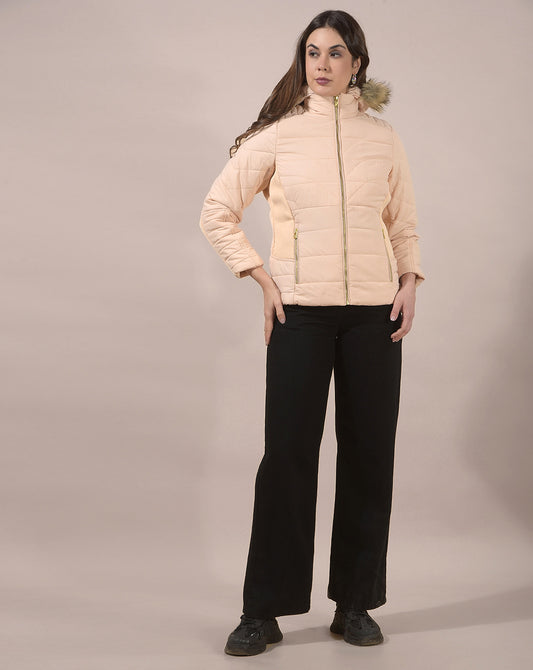 Jacket for Women | Premium Casual Jacket Regular Fit Hooded Poly Blend Fabric Solid Pattern