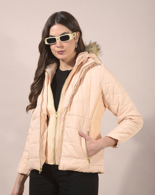 Jacket for Women | Premium Casual Jacket Regular Fit Hooded Poly Blend Fabric Solid Pattern