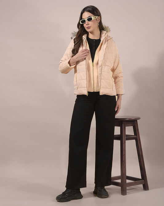 Jacket for Women | Premium Casual Jacket Regular Fit Hooded Poly Blend Fabric Solid Pattern