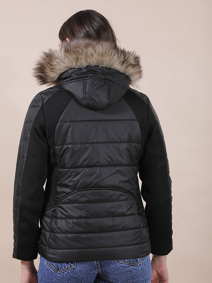 Jacket for Women | Premium Casual Jacket Regular Fit Hooded Poly Blend Fabric Solid Pattern