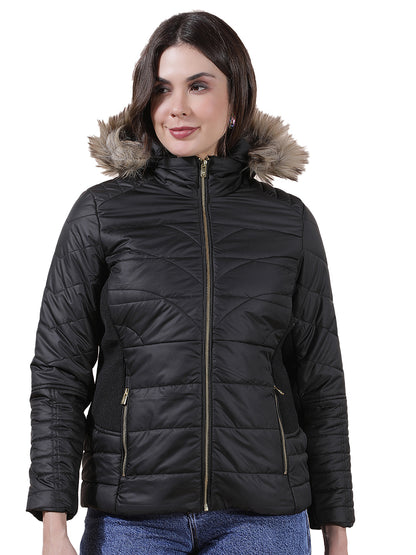Jacket for Women | Premium Casual Jacket Regular Fit Hooded Poly Blend Fabric Solid Pattern
