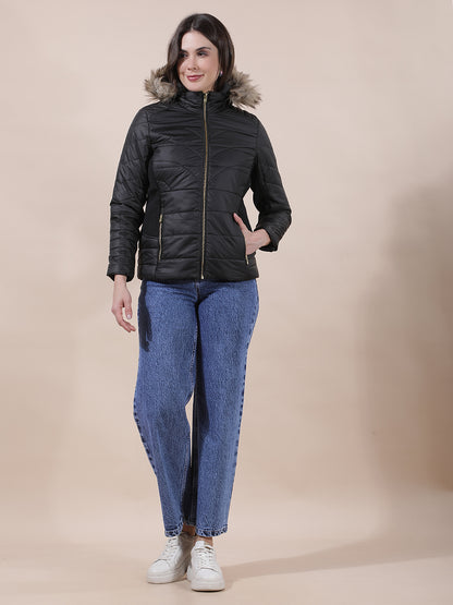 Jacket for Women | Premium Casual Jacket Regular Fit Hooded Poly Blend Fabric Solid Pattern
