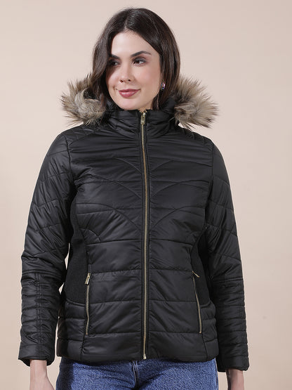 Jacket for Women | Premium Casual Jacket Regular Fit Hooded Poly Blend Fabric Solid Pattern