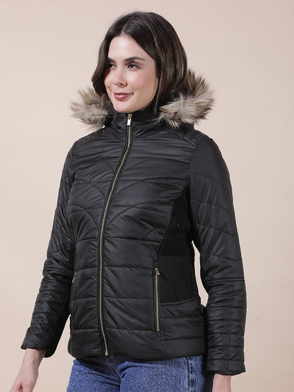 Jacket for Women | Premium Casual Jacket Regular Fit Hooded Poly Blend Fabric Solid Pattern