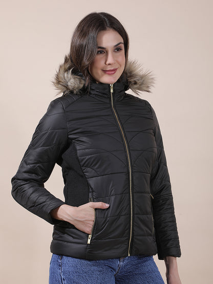 Jacket for Women | Premium Casual Jacket Regular Fit Hooded Poly Blend Fabric Solid Pattern