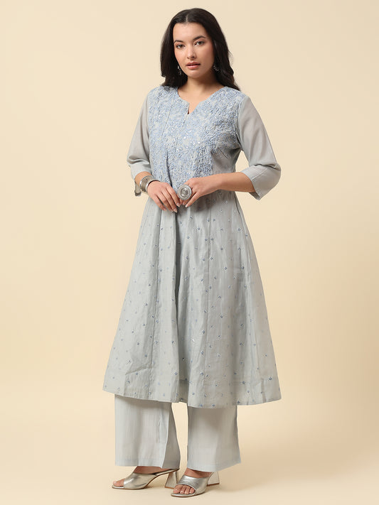 Kurti Palazzo Set for Women | Winter Wear Round Neck Poly Blend Fabric Embroidered Pattern