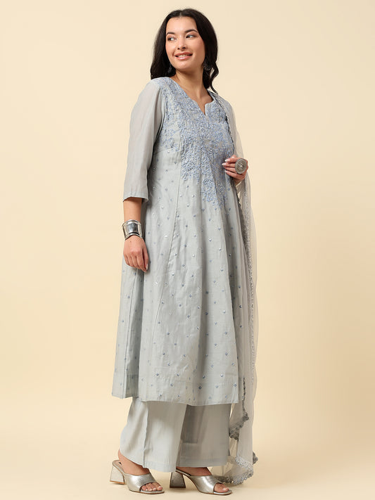 Kurti Palazzo Set for Women | Winter Wear Round Neck Poly Blend Fabric Embroidered Pattern