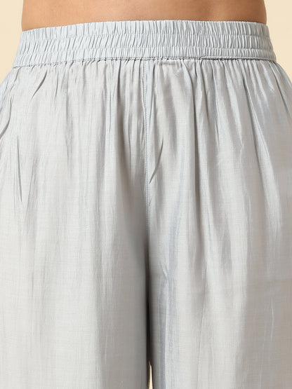 Kurti Palazzo Set for Women | Winter Wear Round Neck Poly Blend Fabric Embroidered Pattern