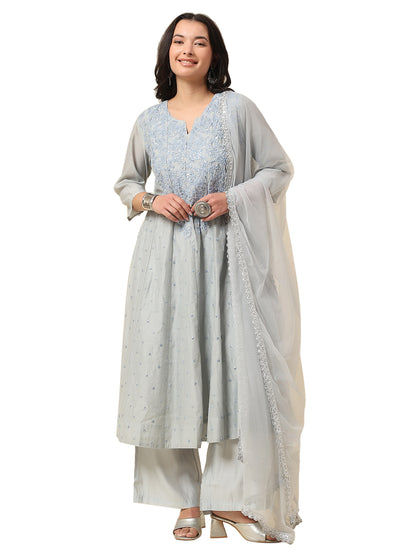 Kurti Palazzo Set for Women | Winter Wear Round Neck Poly Blend Fabric Embroidered Pattern