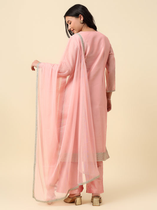 Kurti Palazzo Set for Women | Winter Wear Round Neck Poly Blend Fabric Embroidered Pattern