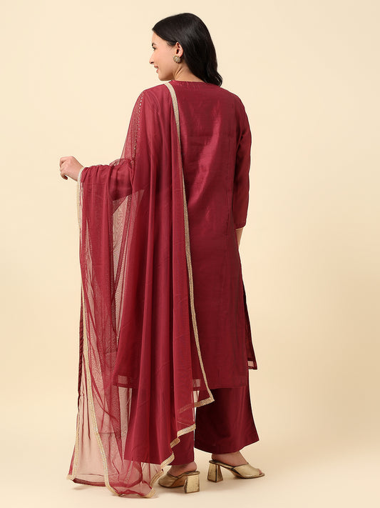 Kurti Palazzo Set for Women | Winter Wear Round Neck Poly Blend Fabric Embroidered Pattern