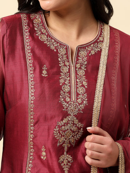 Kurti Palazzo Set for Women | Winter Wear Round Neck Poly Blend Fabric Embroidered Pattern