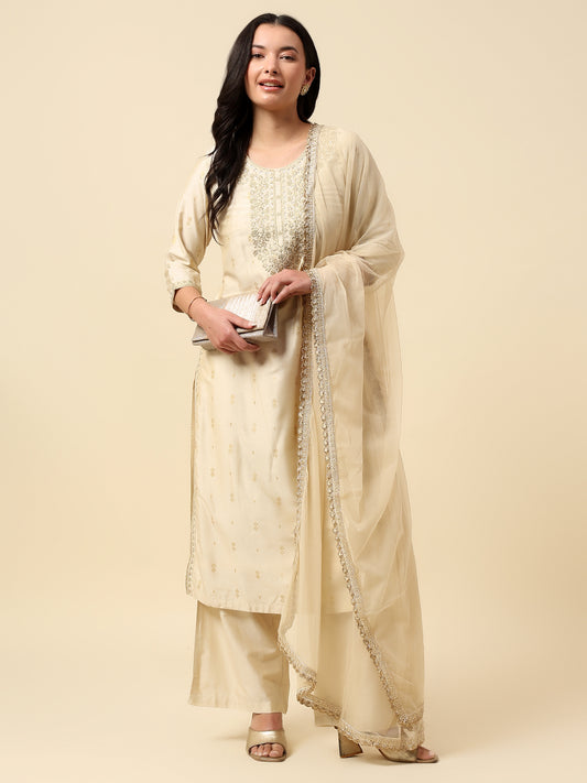 Kurti Palazzo Set for Women | Winter Wear Round Neck Poly Blend Fabric Embroidered Pattern