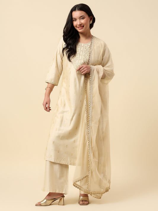 Kurti Palazzo Set for Women | Winter Wear Round Neck Poly Blend Fabric Embroidered Pattern