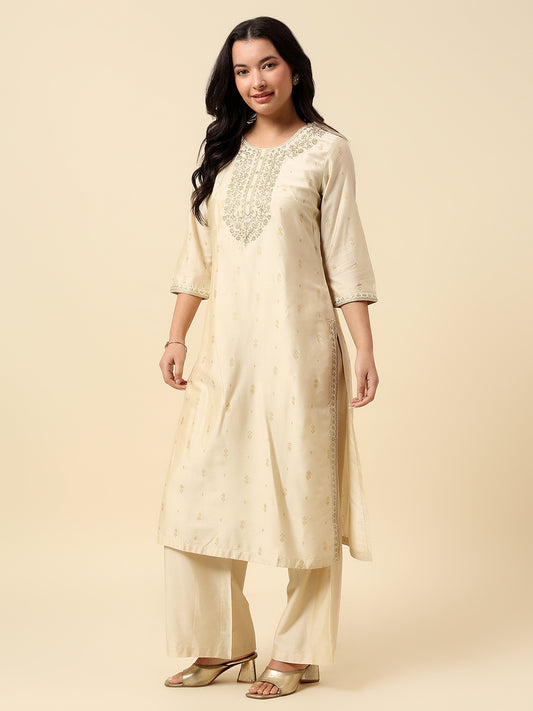 Kurti Palazzo Set for Women | Winter Wear Round Neck Poly Blend Fabric Embroidered Pattern