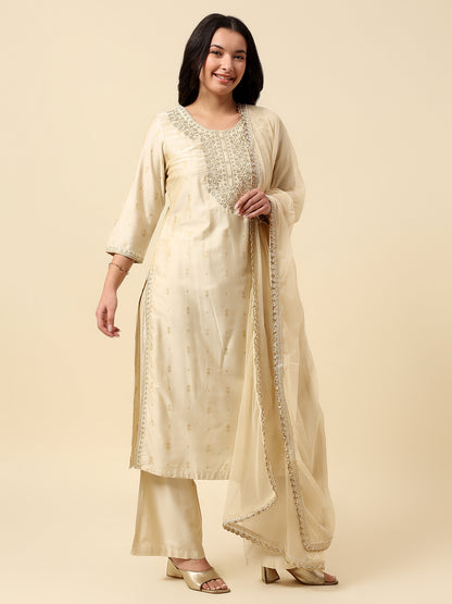 Kurti Palazzo Set for Women | Winter Wear Round Neck Poly Blend Fabric Embroidered Pattern