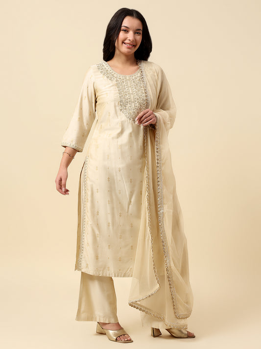 Kurti Palazzo Set for Women | Winter Wear Round Neck Poly Blend Fabric Embroidered Pattern