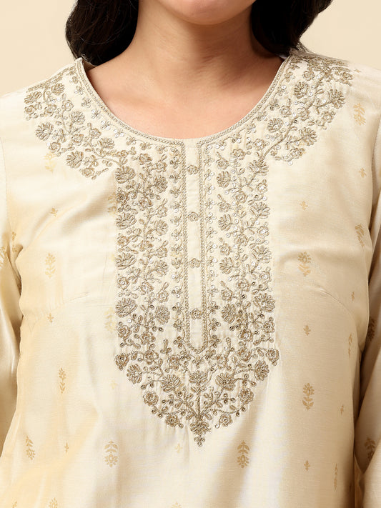 Kurti Palazzo Set for Women | Winter Wear Round Neck Poly Blend Fabric Embroidered Pattern