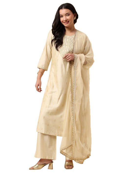 Kurti Palazzo Set for Women | Winter Wear Round Neck Poly Blend Fabric Embroidered Pattern