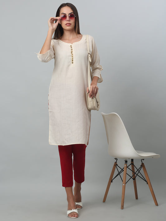 Women's Basic Regular Fit Red Flat Front Mid rise Kurti Pant