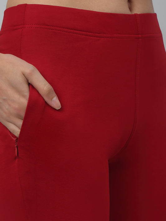 Women's Basic Regular Fit Red Flat Front Mid rise Kurti Pant